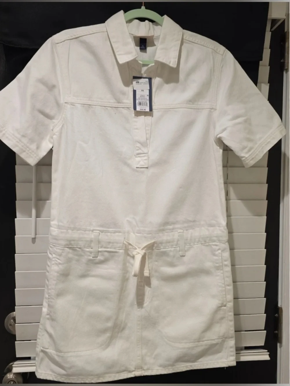 NWT- medium universal threads white denim Y2K drawstring waist mini dress - Picture 6 of 10
